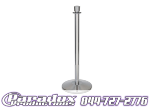 Chrome stanchion with a round base.
