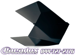 Geometric black paper plane on a white background with the text "Shadow CDJ Sun Cover Paradox Productions 844-727-2776" below it.