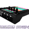Black audio mixer featuring vibrant pads and an array of knobs, complete with a lighting controller function. The text "Paradox Productions" along with a phone number is displayed at the bottom. Ideal for integrating with your ADJ Wolfmix MK2 setup.